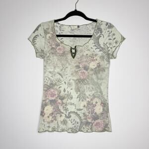 One World Y2K Floral Rhinestone Top Fairycore Cottagecore Green Sage Small